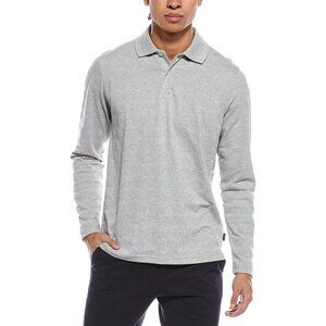 NWT Ted Baker Men's Gray Popcorn Stripe Long Sleeve Polo Shirt XL